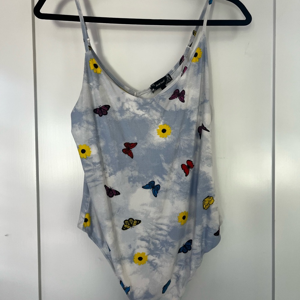 Butterfly and Floral Print Bodysuit Derek heart Sz XL